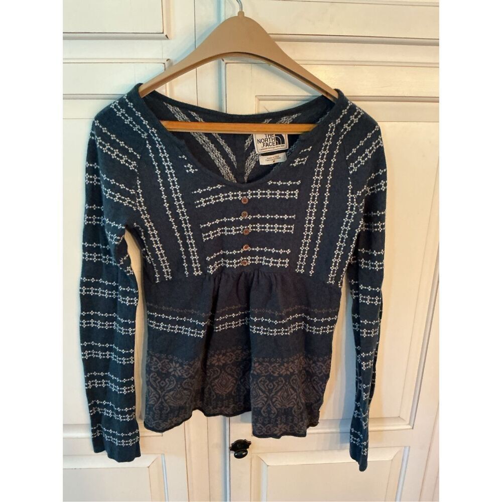The North Face Wool Blend Boho Henley Tunic Sweater Sz M Babydoll